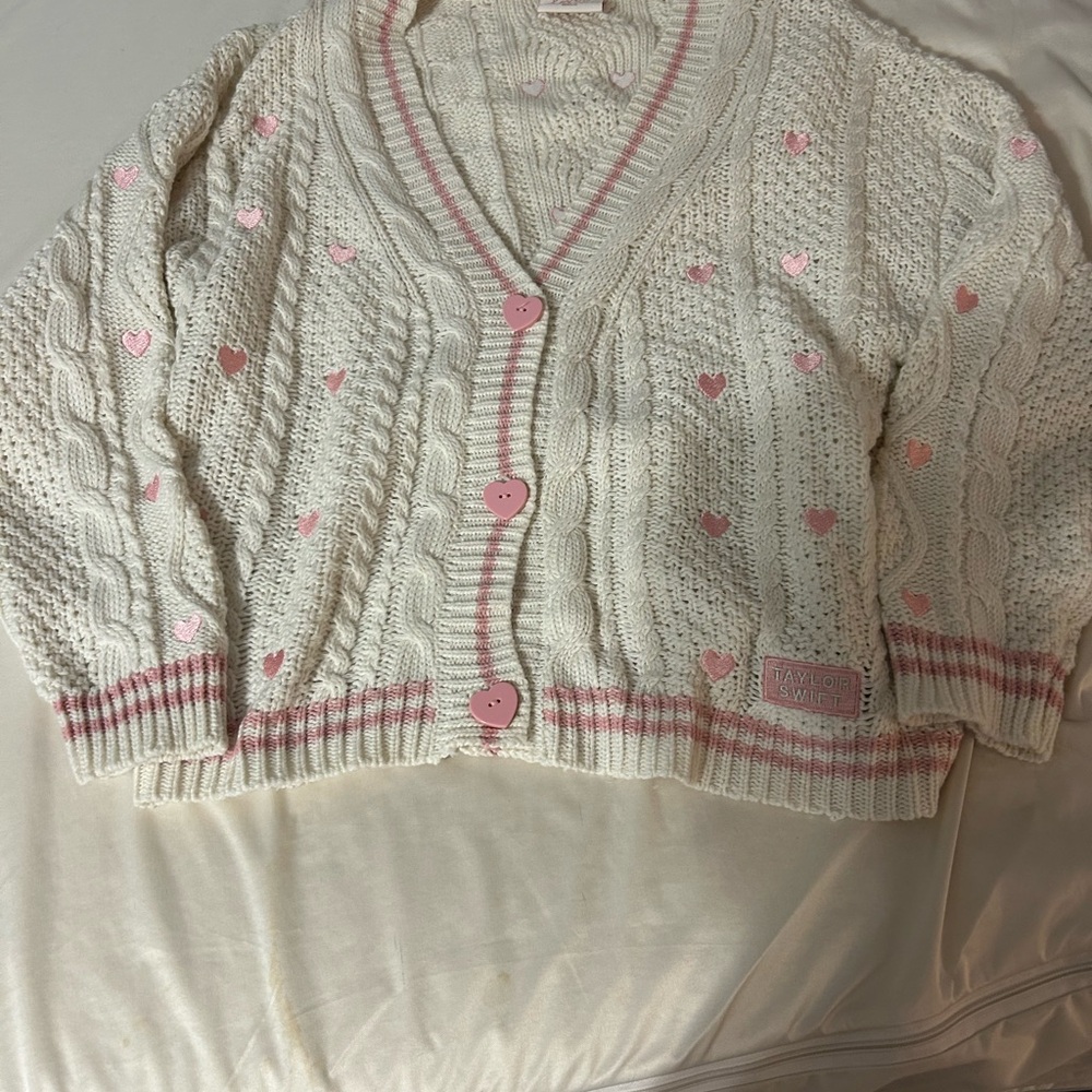 Women's Cream and Pink Heart Sweater